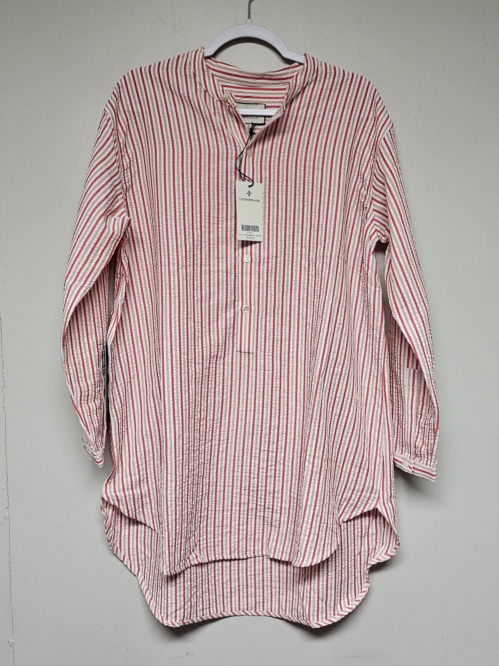 Tuckernuck Strawberry Stripe Seersucker Preppy Shirt Dress Oversized Lightweight